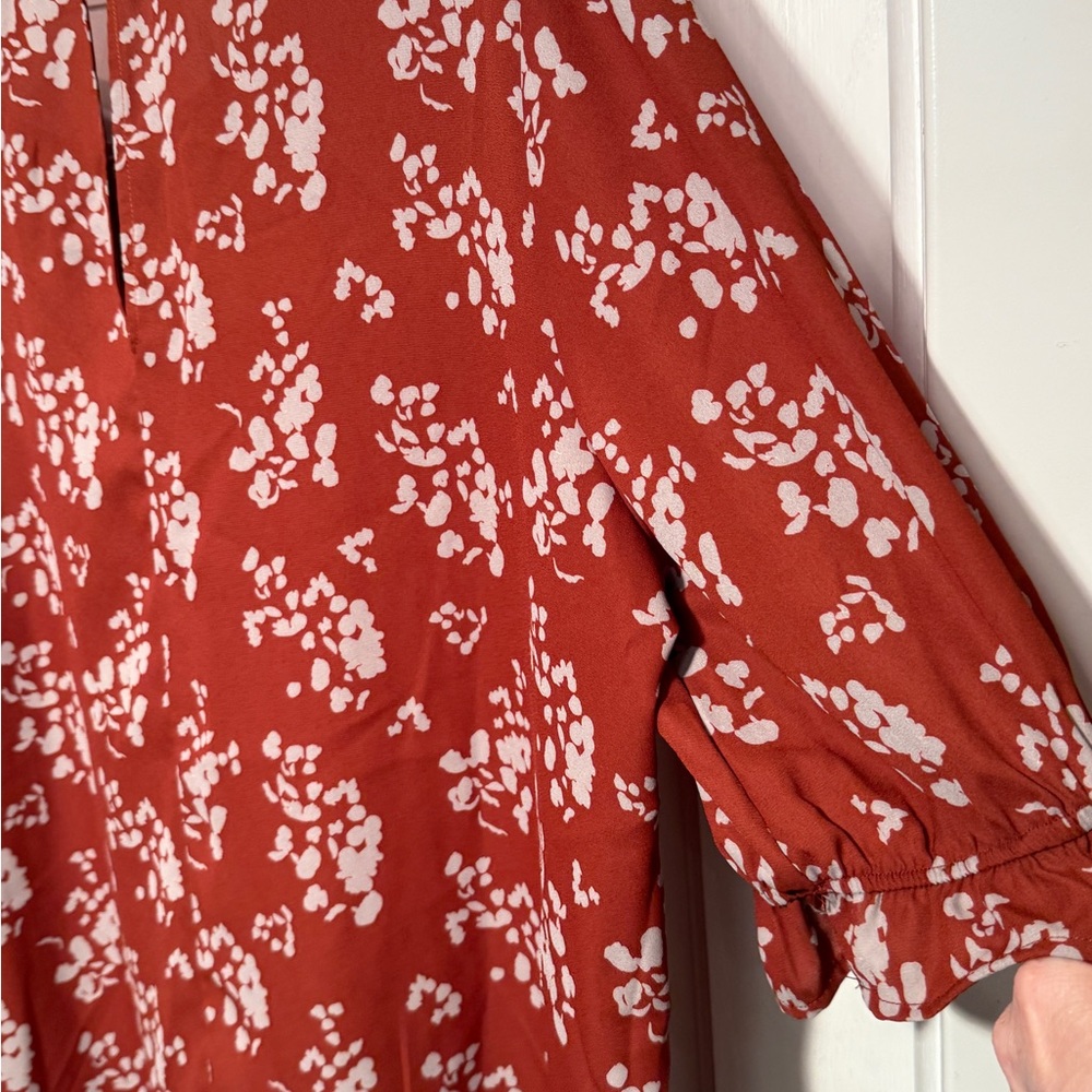 Tua Plus 3XL Rust Floral Blouse Scoop Neck Flowy Boho Plus Size Top - Picture 10 of 14